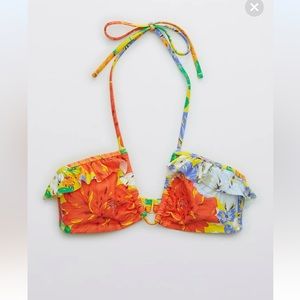 Never worn- Aerie Ruffle Halter Bikini Top- Sz Small